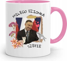 Andrzej Duda Pis Rózsaszín Elnöki Bögre fényképes nyomattal