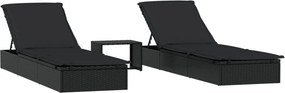vidaXL 2 db fekete polyrattan napágy asztallal