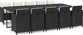 vidaXL 11 részes fekete polyrattan kerti étkezőgarnitúra párnákkal