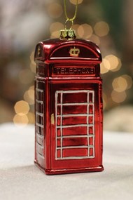 Piros karácsonyfadísz telefonfülke 11cm