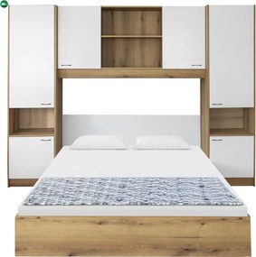 Ágy felépítménnyel, 160x200, fehér magasfényű HG, MILAGA