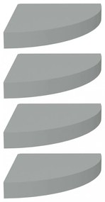 4 db szürke MDF lebegő sarokpolc 25 x 25 x 3,8 cm