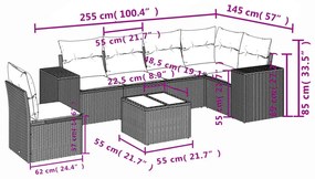 7 részes világosszürke polyrattan kerti ülőgarnitúra párnákkal