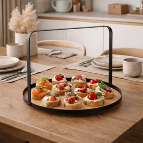 EH Bambusz kerek tálca fém fogantyúval, 35 cm