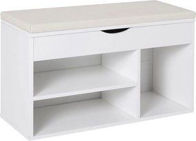 HOMCOM Cipőpad Fejjel, Modern Előtér Cipő Tároló Pad Fiókkal, Nyitott Polcokkal és 1 Párnázott Üléssel, 80x30x47cm | Aosom