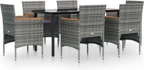 vidaXL 7 részes szürke és fekete kerti étkezőgarnitúra párnákkal