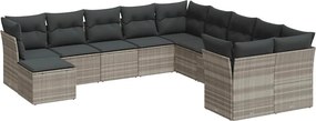 vidaXL 11 részes világosszürke polyrattan kerti ülőgarnitúra párnákkal