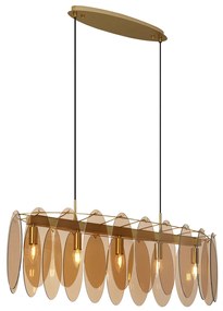 Art Deco függőlámpa arany színben, borostyánszínű, ovális üveggel, 5-ös - Mochan