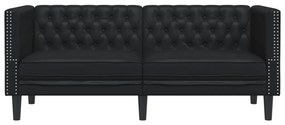 2 személyes fekete műbőr Chesterfield kanapé
