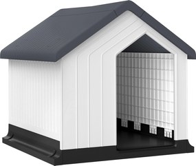 PawHut Kutyaház Kültéri Kennel Aszfalt Tetővel, Ablakkal, Időjárásálló Kiskutya Ház, Kutyabarlang Mini és Kis Kutyák Számára, Szürke 62 x 61 x 60 cm |