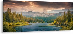 Egy kép a hegyi folyó és a hegyek (120x50 cm)