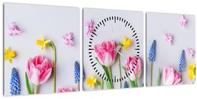 Tavaszi virágok képe (órával) (90x30 cm)