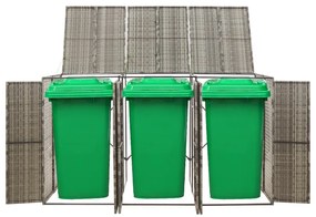 szürke polyrattan hármas kerekeskuka tárolófészer 207x80x117 cm
