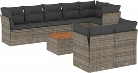 vidaXL 9 részes szürke polyrattan kerti ülőgarnitúra párnákkal