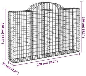 20 db íves horganyzott vas gabion kosár 200x30x120/140 cm