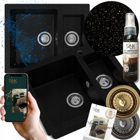 Konyhai mosogató másfélkamrás Gránit Arany metál 60cm Manuális Szifon