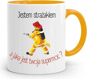 Sárga Bögre Tűzoltónak Tűzoltó Vagyok, fényképes nyomattal