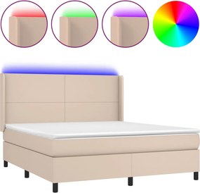 vidaXL cappuccino színű műbőr rugós ágy matraccal és LED-del 160x200cm