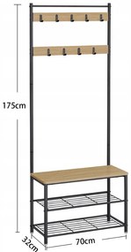 Fém előszoba fal INDUSTRY 175 cm, fekete/dub sonoma