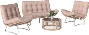 Outsunny 4 részes PE-rattan kerti szett – 2 személyes kanapé, 2 fotel, üvegasztal, mély ülőfelületek és vastag párnák, barna | Aosom
