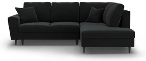 Fekete bársony kinyitható tárolóhelyes sarokkanapé (jobb oldali-L alakú) Kyoto – Cosmopolitan Design
