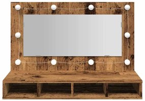 antik fa tükrös szekrény LED-ekkel 90x31,5x62 cm