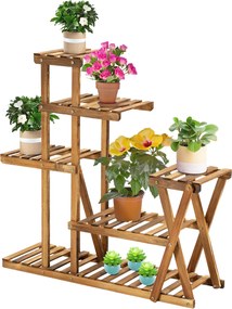 Outsunny Virágtartó Állvány Fa Lábakkal, 5 Szintes Virágállvány 60 kg Teherbírással Belső és Külső Használatra Teraszon, Kertben, Erkélyen 98x28x95 cm