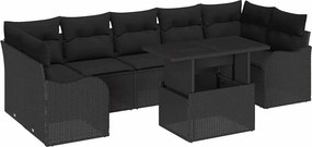 vidaXL Kerti Kanapé Szett párnával tárolóval 8 pcs Fekete Poli rattan