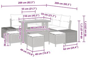 8 Darabos Kert Sofa Szett Párnákkal Bézs Poli Rattan Akác, 2 Személyes Kert Sofa Párnákkal Bézs Poli Rattan, 3 Darabos Kert Étkező Szett Párnákkal Bézs Poli Rattan Akác