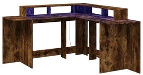 füstös tölgy színű szerelt fa íróasztal LED-ekkel 152x152x91 cm