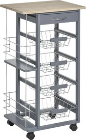 HOMCOM Helytakarékos Konyhai Kocsi Sötétszürkében, Ételkocsi, 1 Munkaasztal, 1 Fiók, 4 Fém Kosár, 47x37x83cm, Szürke | Aosom