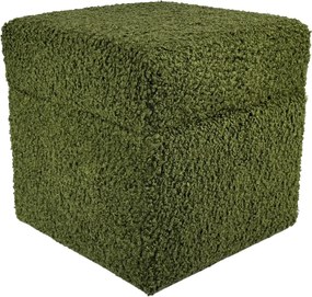 Négyzet alakú nyitható puff rolf teddy bouclé bárány zöld szín