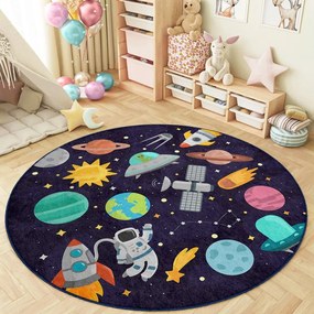 Sötétkék mosható gyerek játszószőnyeg ø150 cm Into The Space – Mila Home