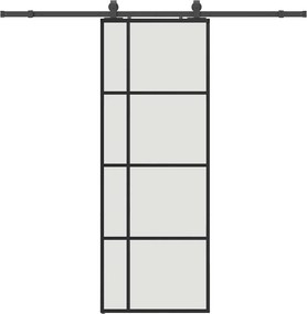 vidaXL fekete ESG üveg tolóajtó fémszerelvény-szettel 76x205 cm