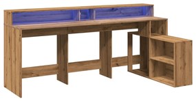 kézműves tölgy színű szerelt fa LED-es íróasztal 200x104x91 cm