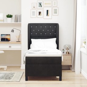 Boxspring Ágy Mattal Fekete Színben, 80x200 cm Bársony