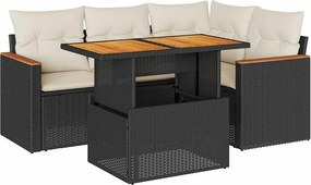 vidaXL 5 részes fekete polyrattan akácfa kerti kanapészett párnákkal