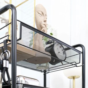 HOMCOM 3-Tier Konyhai és Fürdőszobai Kocsi Kosarakkal 45 x 26,5 x 63 cm Fekete | Aosom