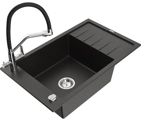 Mexen Elias gránit mosogató 1-medencés csepegtetővel és Duo konyhai csapteleppel, fekete/arany metál - 6511-75-671701-07