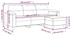3 személyes krémszínű mikroszálas kanapé lábtartóval 180 cm