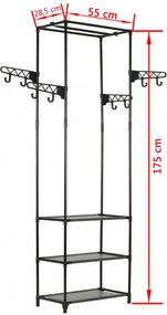fekete acél/nemszőtt textília ruhaállvány 55 x 28,5 x 175 cm