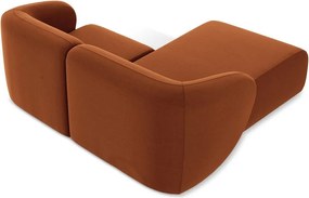 Terrakotta színű bársony sarokkanapé (bal oldali-heverő résszel) Lani – Makamii