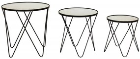 Design 3db-os fém asztal szett, üveg asztallap 62x60x60/54x50x50/46x40x40cm