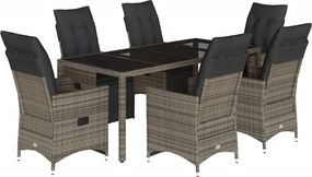 vidaXL 7 részes szürke polyrattan kerti bisztrógarnitúra párnákkal