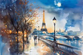 Vászonkép Canvas Párizs Szajna Híd Éjszaka Séta Eiffel-torony 120x80