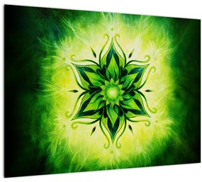 Kép - Virág mandala zöld háttérrel (üvegen) (70x50 cm)