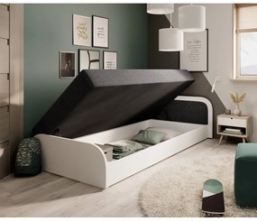 Fehér-sötétszürke kárpitozott-forgácslemez ágyneműtartós egyszemélyes ágy matraccal 80x190 cm Parys – ELTAP