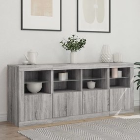 szürke sonoma tálalószekrény LED-világítással 163x37x67 cm