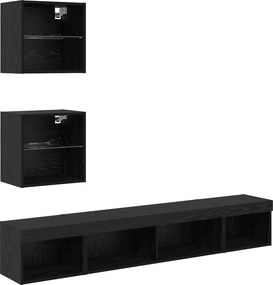 vidaXL TV Fali Egységek LED-del leddel 5 pcs Fekete tölgy Faanyag