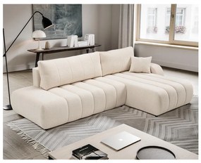 Jobb oldali, bézs, L-alakú, tárolós, kihúzható sarokkanapé DESIO